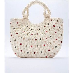 Zara NOWT Polka Dots Bag Shopper Baige Women Medium
